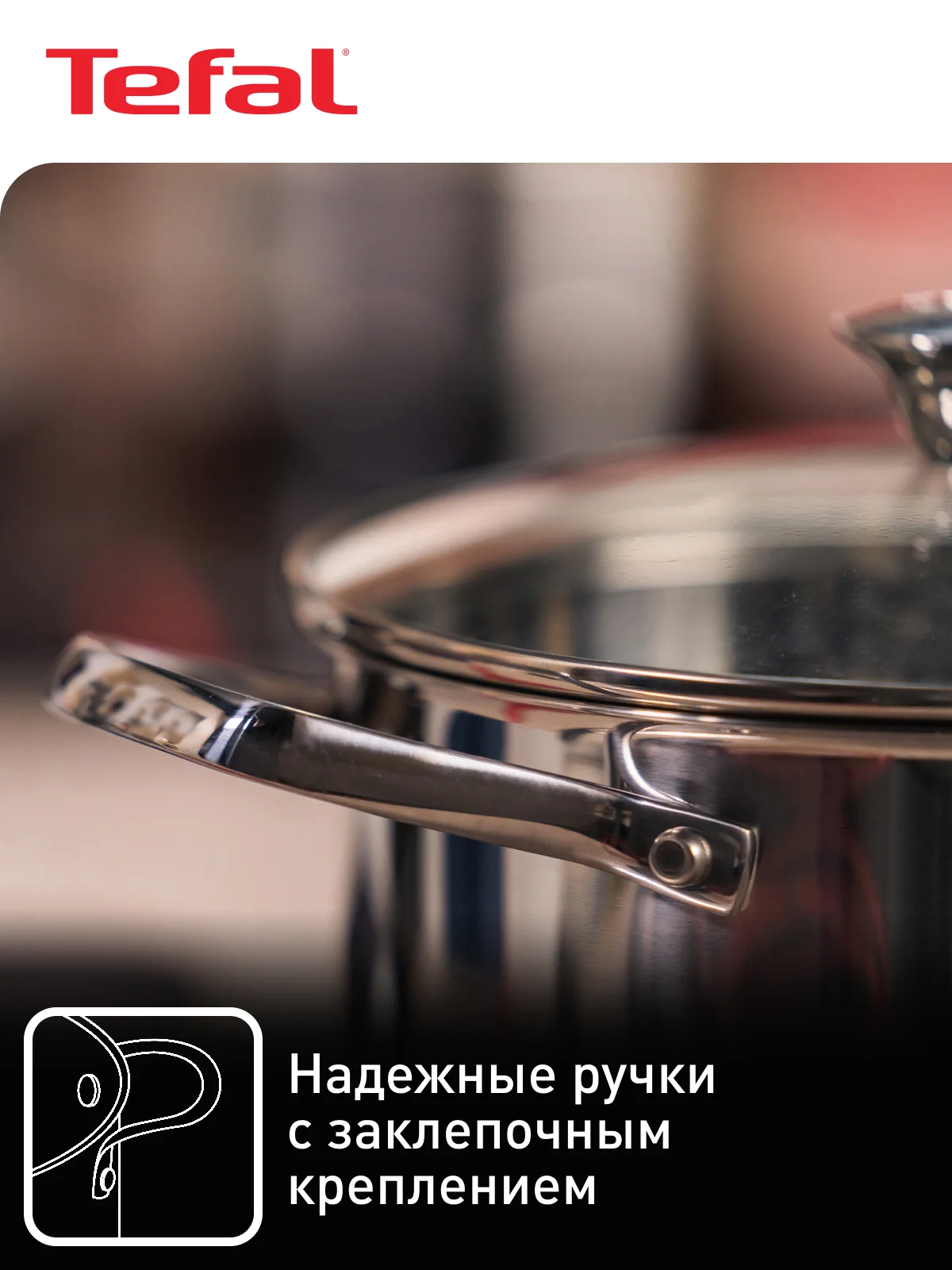 Серебряный кастрюля 5.4 л Tefal Cook Eat B9214674 с крышкой 24 см