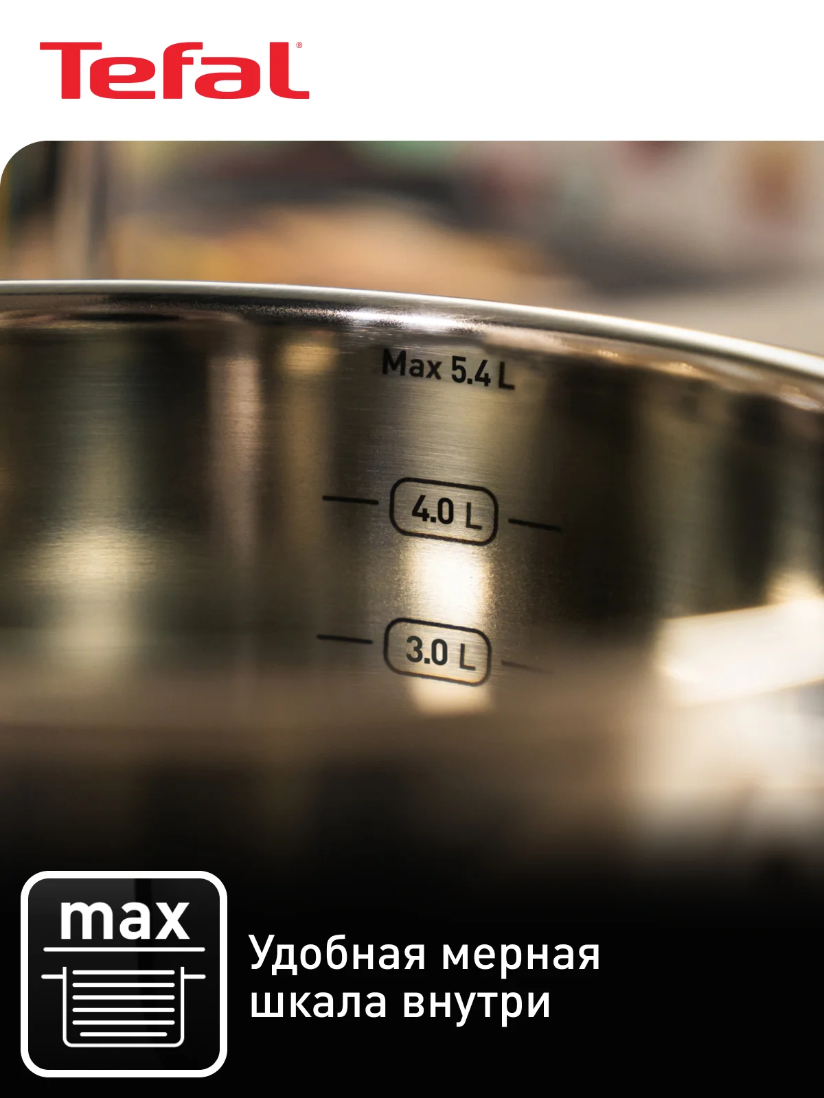 Серебряный кастрюля 5.4 л Tefal Cook Eat B9214674 с крышкой 24 см