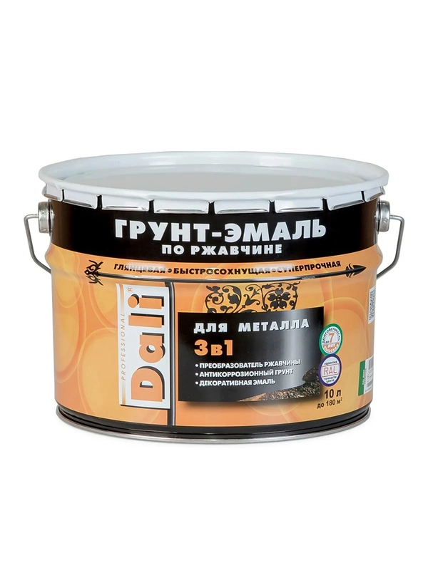 Грунт-эмаль по ржавчине Dali 3 в 1, глянцевая, 10 л, RAL 5002, ультрамарин