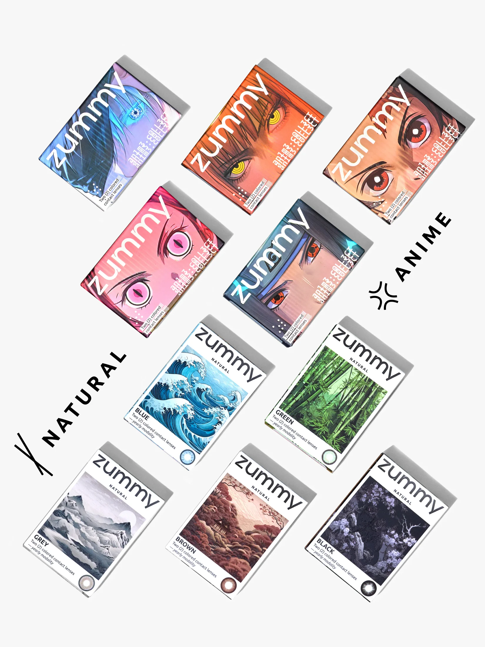 Зеленый цветные линзы Zummy Natural 0,0, радиус кривизны 8,6