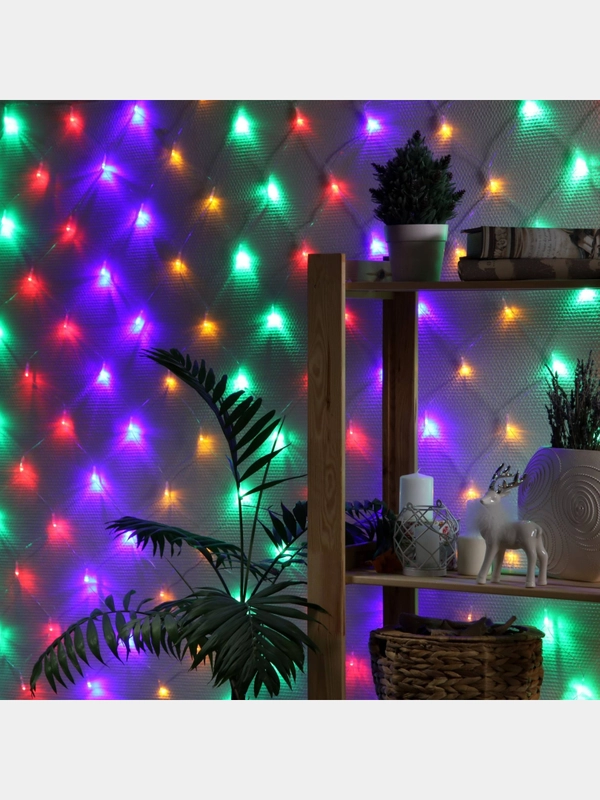 Гирлянда Сеть 1.6 X 1.6 м, прозрачная нить, 144 LED, свечение мульти, 8 режимов, 220 В