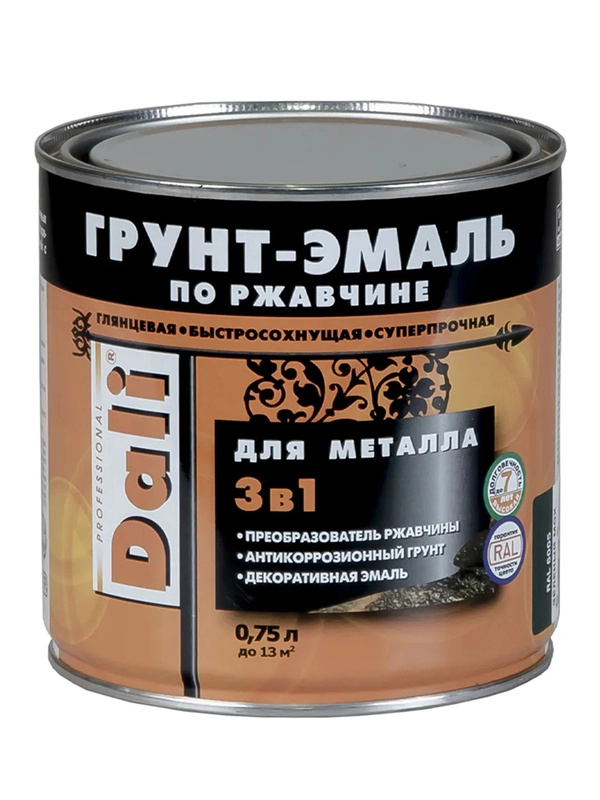 Грунт-эмаль по ржавчине Dali 3 в 1, глянцевая, 0,75 л, RAL 2004, оранжевая