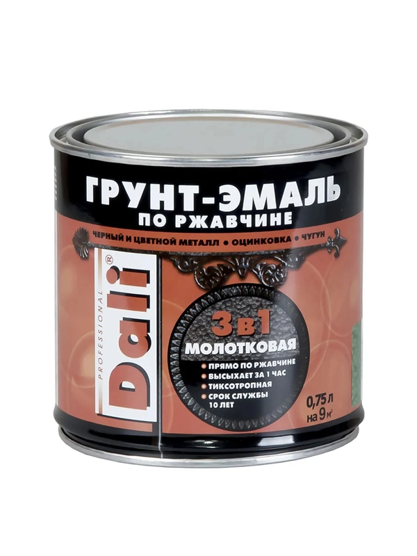 Грунт-эмаль по ржавчине Dali 3 в 1, молотковая, 0,75 л, черная