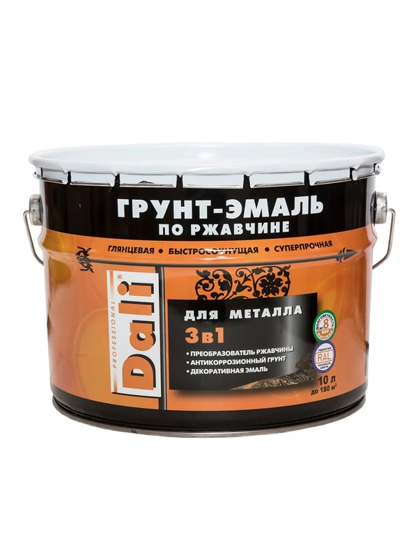 Грунт-эмаль по ржавчине Dali 3 в 1, глянцевая, 10 л, RAL 7024, серый графит