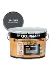 Грунт-эмаль по ржавчине Dali 3 в 1, глянцевая, 10 л, RAL 7024, серый графит
