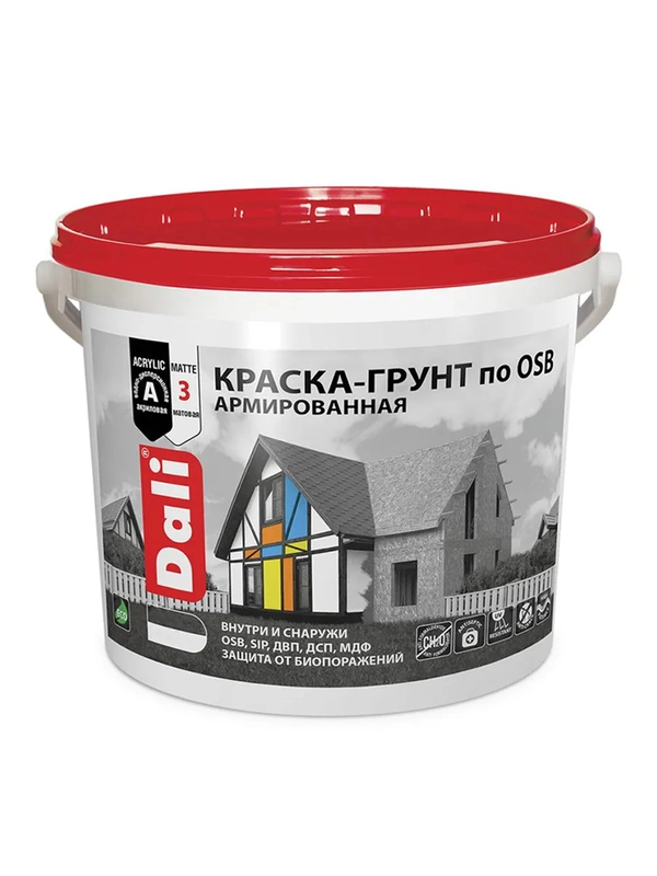 Краска-грунт по OSB Dali, армированная, матовая, база C, бесцветная, 6 кг