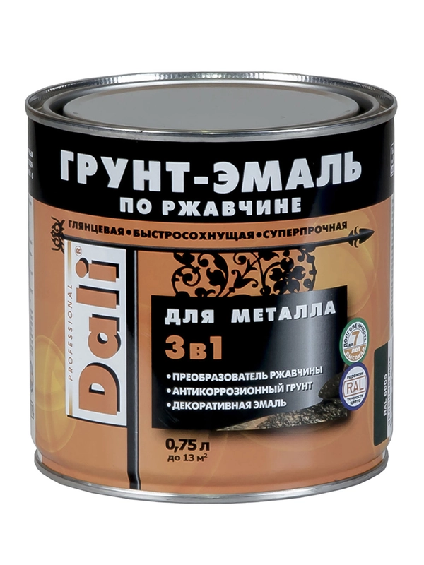Грунт-эмаль по ржавчине Dali 3 в 1, глянцевая, 0,75 л, RAL 1014, слоновая кость