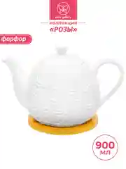 Чайник 900 мл 21,5х13,5х14,5 см Elan Gallery Розы на деревянной подставке