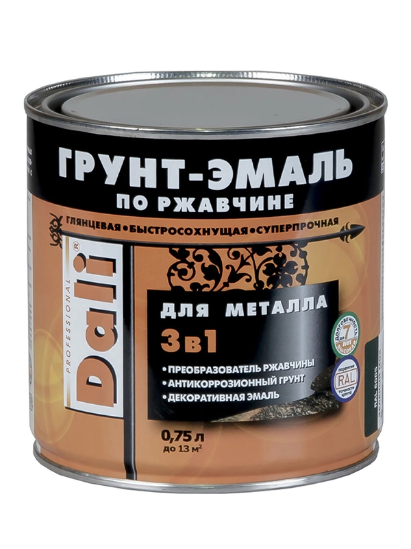 Грунт-эмаль по ржавчине Dali 3 в 1, глянцевая, 0,75 л, RAL 7004, серая