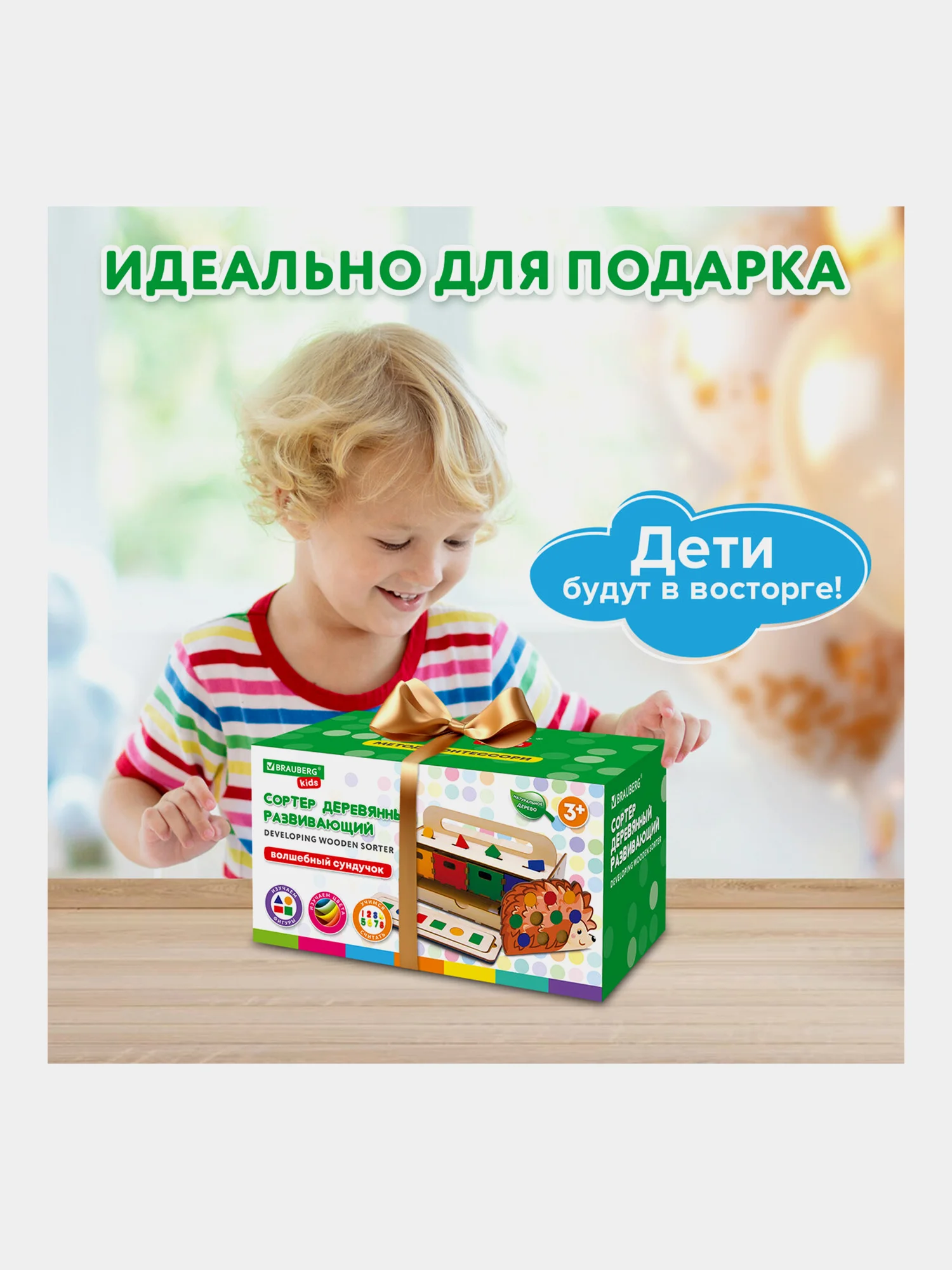 Сортер для малышей Brauberg Kids, 665265, деревянный Монтессори от 3лет Волшебный сундучок