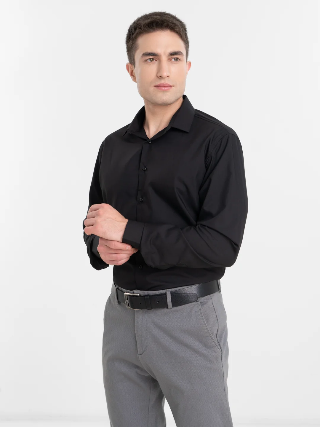 Черный рубашка классическая с длинным рукавом, приталенная Slim fit