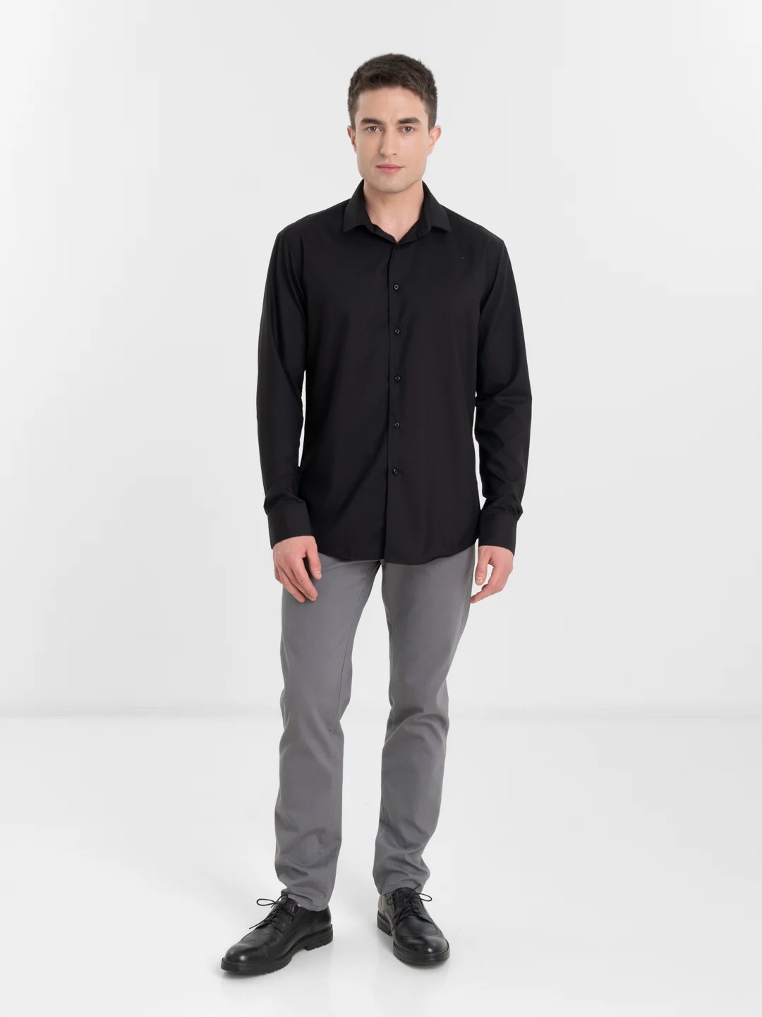 Черный рубашка классическая с длинным рукавом, приталенная Slim fit