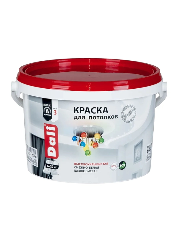 Краска для потолков Dali, акриловая, глубокоматовая, снежно-белая, 2,5 л