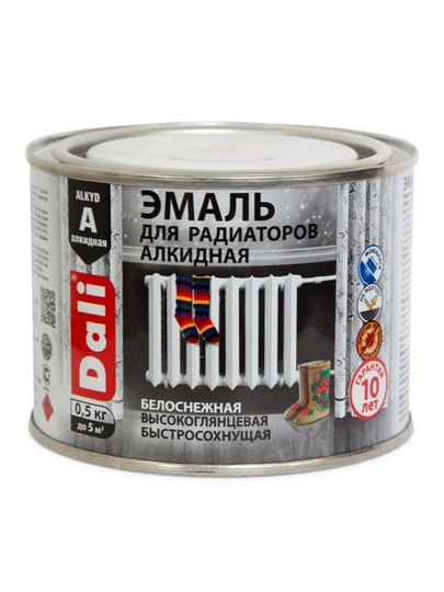Эмаль для радиаторов Dali, алкидная, полуглянцевая, белая, 0,5 кг