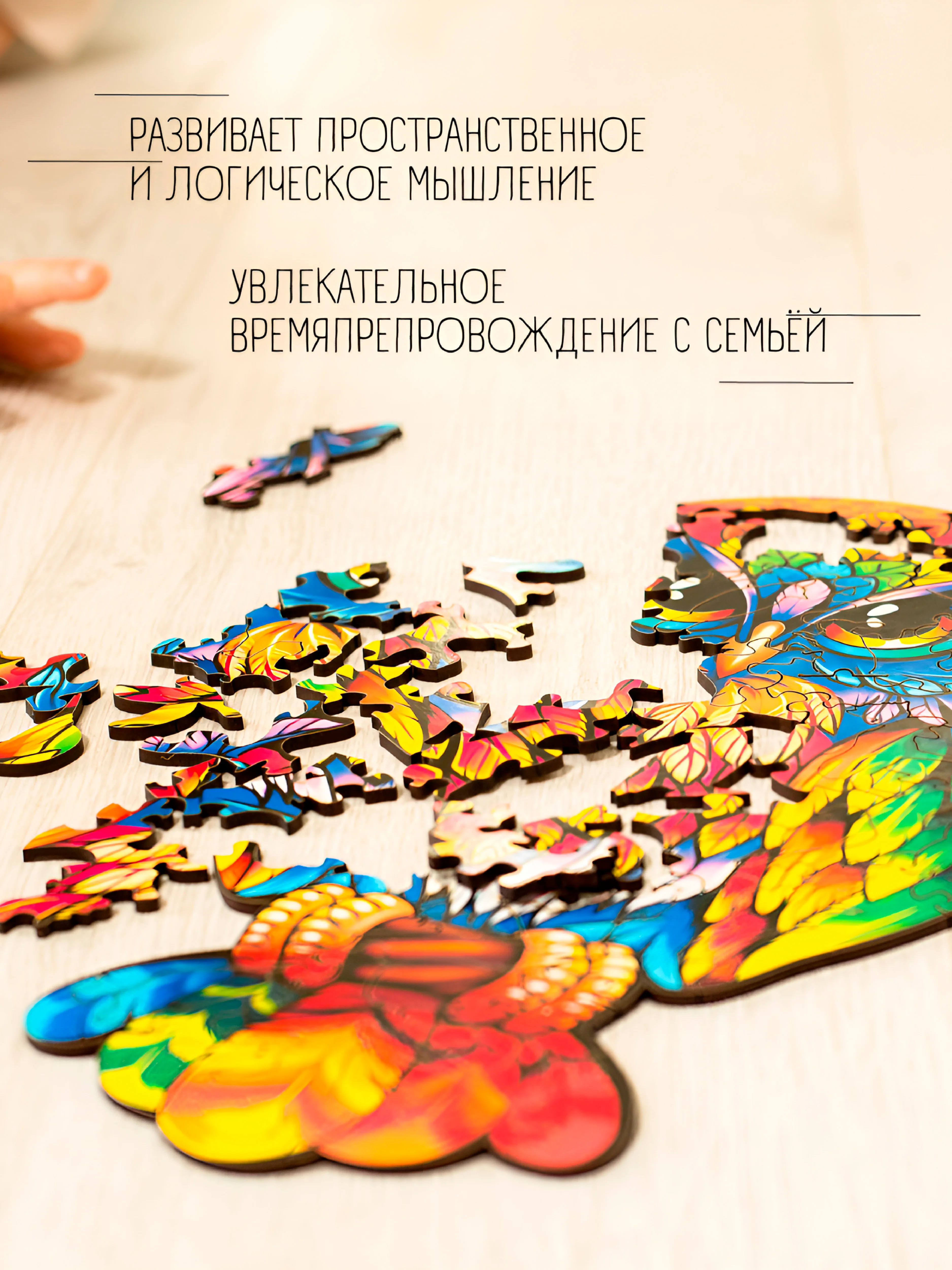 Разноцветный фигурный деревянный пазл для взрослых и детей