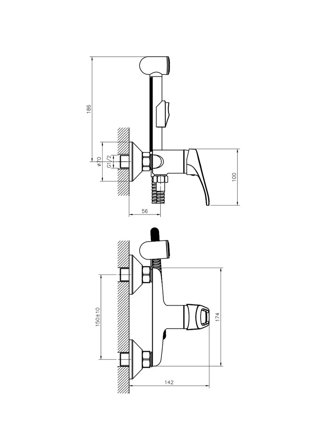 Гигиенический душ Decoroom DR21058, однорычажный, хром