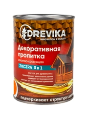 Декоративная пропитка для дерева Drevika Экстра 3 в 1, полуматовая, 0,8 л, орегон