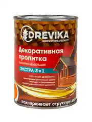 Декоративная пропитка для дерева Drevika Экстра 3 в 1, полуматовая, 0,8 л, орегон