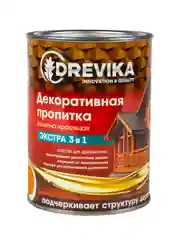 Декоративная пропитка для дерева Drevika Экстра 3 в 1, полуматовая, 0,8 л, калужница