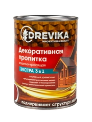 Декоративная пропитка для дерева Drevika Экстра 3 в 1, полуматовая, 0,8 л, махагон