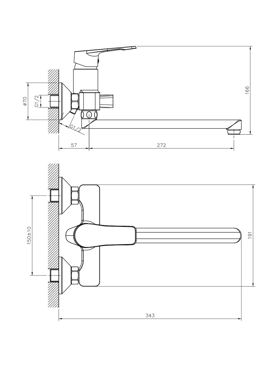 Смеситель для ванны с душем Decoroom DR23043, с длинным изливом, однорычажный, хром