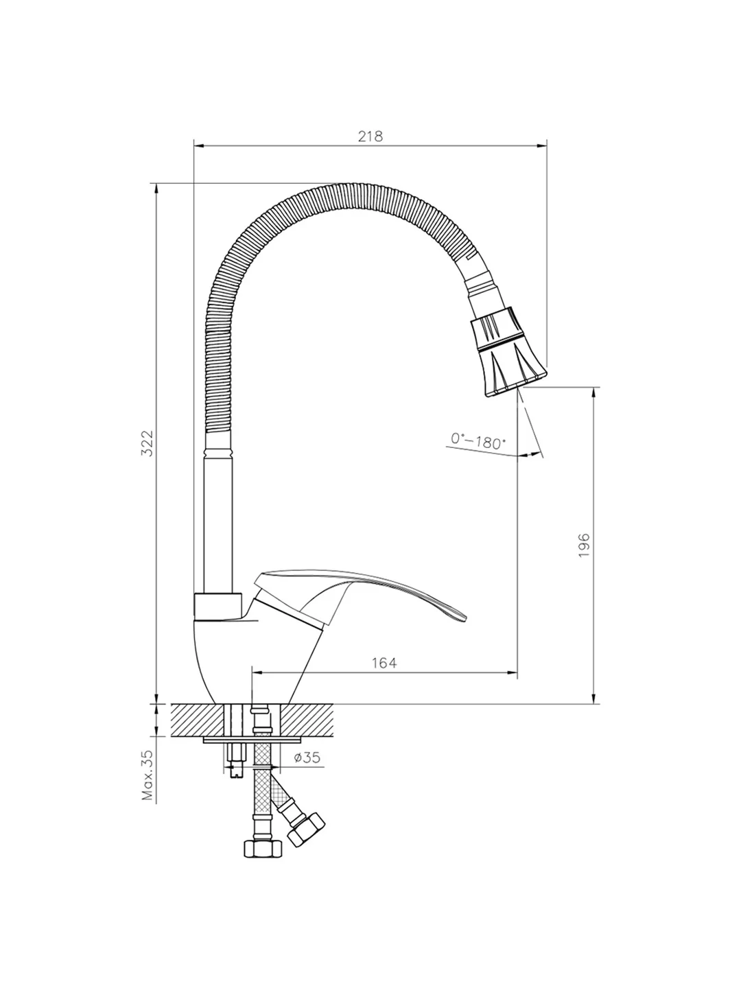 Смеситель для кухни Decoroom DR71022, с гибким изливом, однорычажный, хром