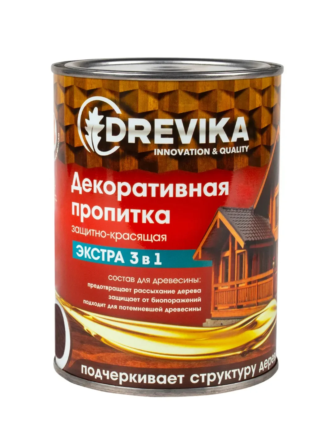 Декоративная пропитка для дерева Drevika Экстра 3 в 1, полуматовая, 0,8 л, орех
