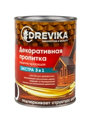 Декоративная пропитка для дерева Drevika Экстра 3 в 1, полуматовая, 0,8 л, орех