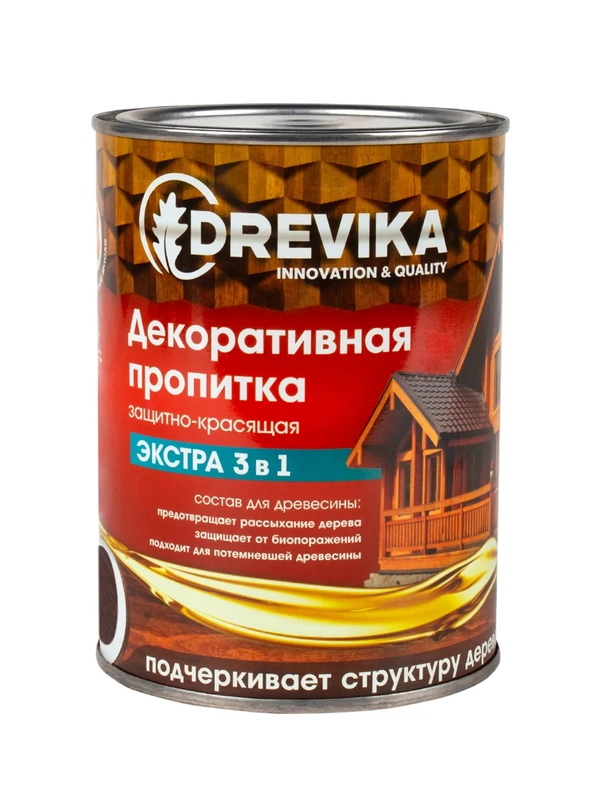 Декоративная пропитка для дерева Drevika Экстра 3 в 1, полуматовая, 0,8 л, орех