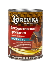 Декоративная пропитка для дерева Drevika Экстра 3 в 1, полуматовая, 0,8 л, каштан