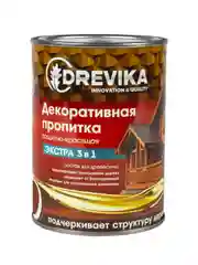Декоративная пропитка для дерева Drevika Экстра 3 в 1, полуматовая, 0,8 л, каштан