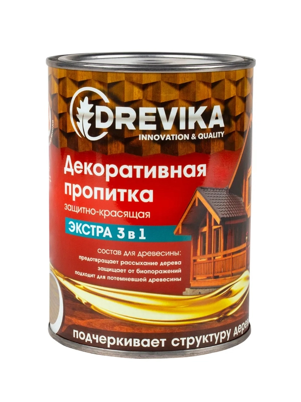 Декоративная пропитка для дерева Drevika Экстра 3 в 1, полуматовая, 0,8 л, ваниль