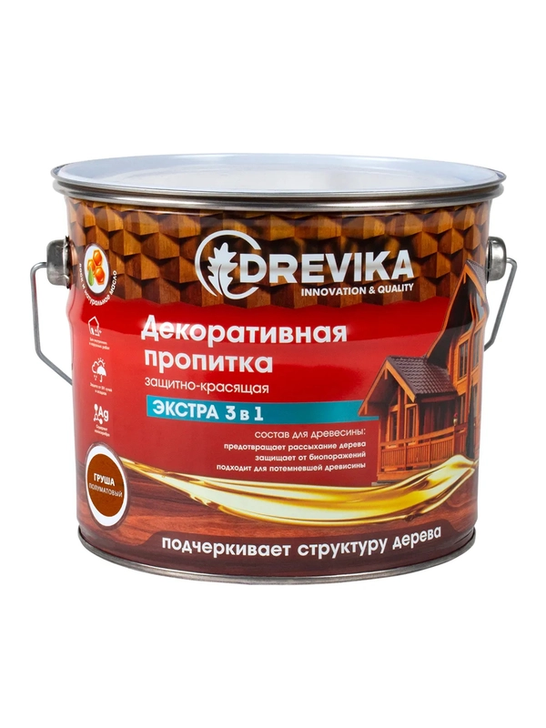 Декоративная пропитка для дерева Drevika Экстра 3 в 1, полуматовая, 3 л, груша
