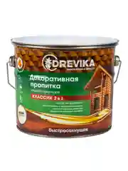 Декоративная пропитка для дерева Drevika Классик 2 в 1, полуматовая, 2,7 л, белая