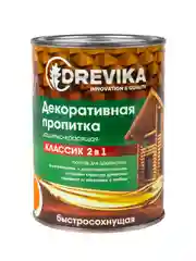 Декоративная пропитка для дерева Drevika Классик 2 в 1, полуматовая, 0,75 л, орегон