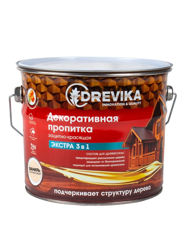Декоративная пропитка для дерева Drevika Экстра 3 в 1, полуматовая, 3 л, ваниль