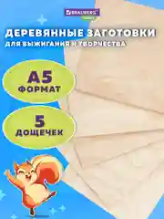 Доски заготовки для выжигания, творчества, росписи, без рисунков, 5 штук Brauberg, 665312