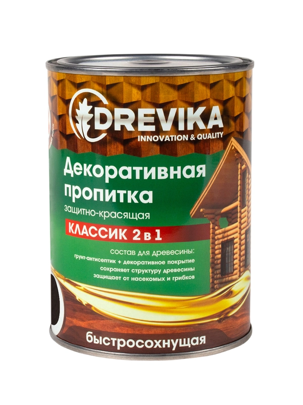 Декоративная пропитка для дерева Drevika Классик 2 в 1, полуматовая, 0,75 л, палисандр