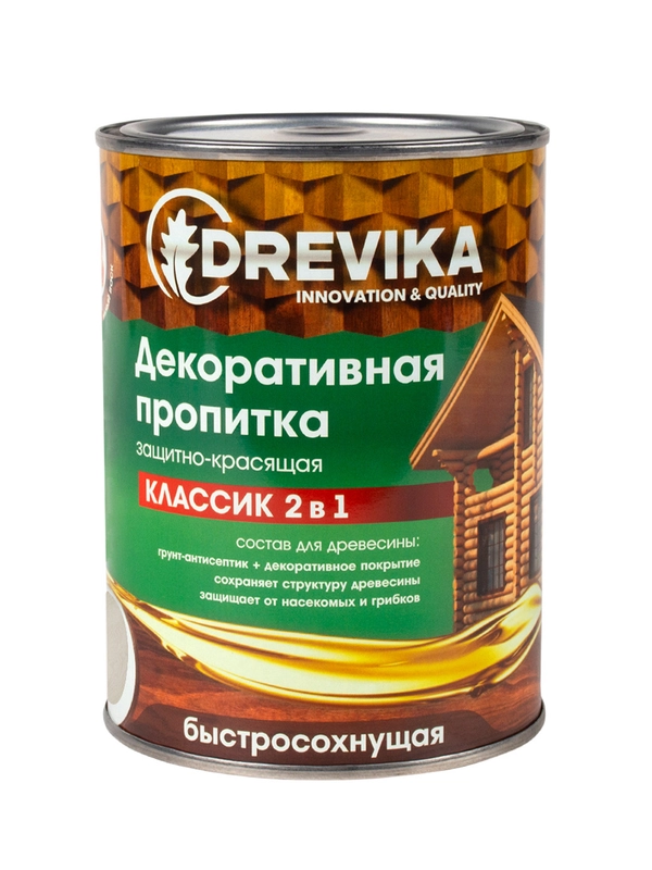 Декоративная пропитка для дерева Drevika Классик 2 в 1, полуматовая, 0,75 л, белая