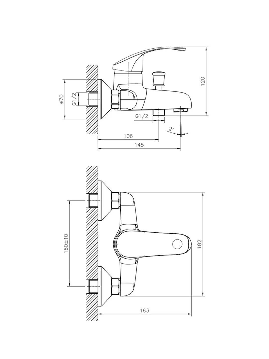 Смеситель для ванны с душем Decoroom DR71035, однорычажный, хром