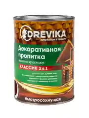 Декоративная пропитка для дерева Drevika Классик 2 в 1, полуматовая, 0,75 л, тик