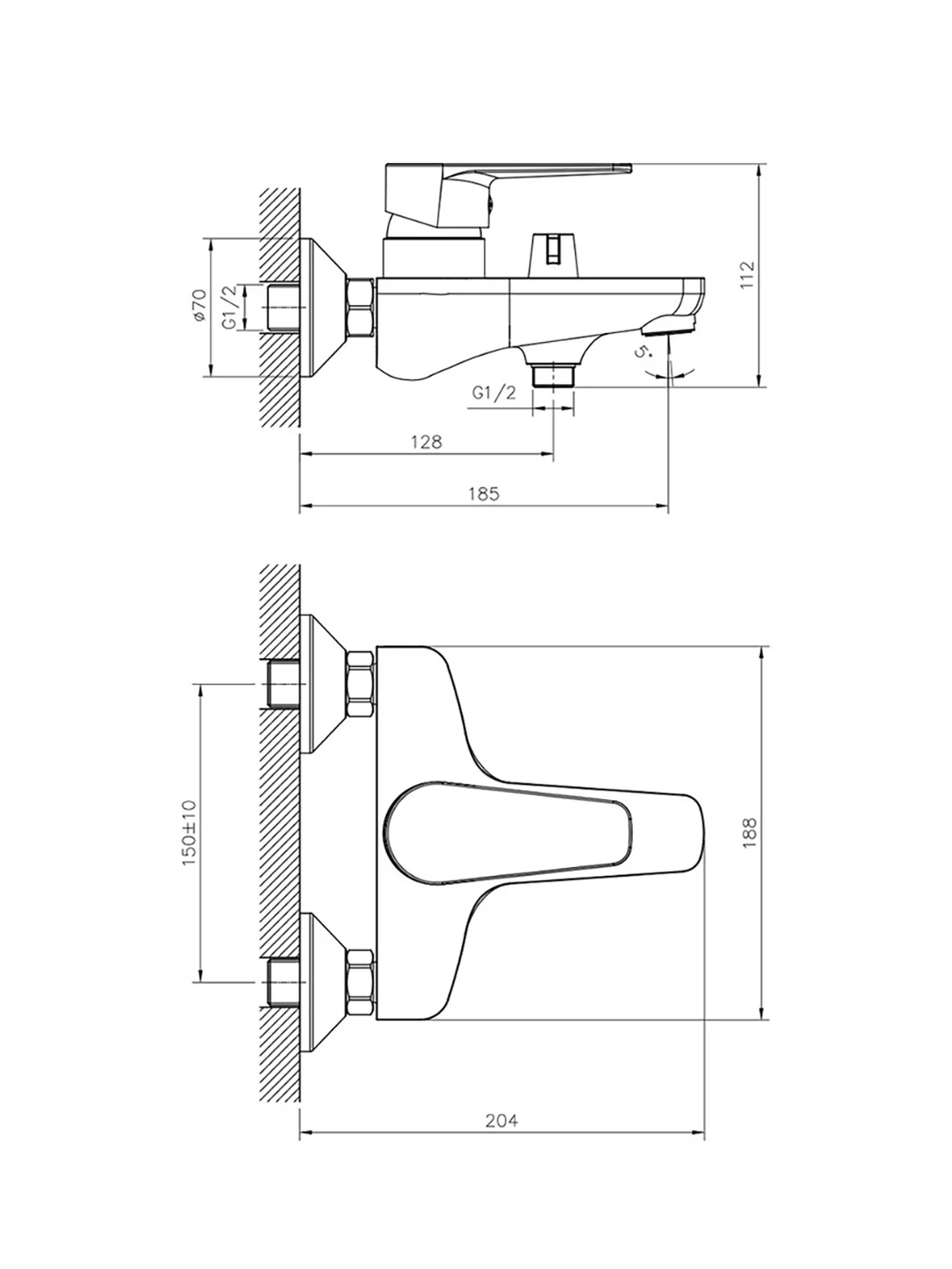 Смеситель для ванны с душем Decoroom DR72036, однорычажный, хром