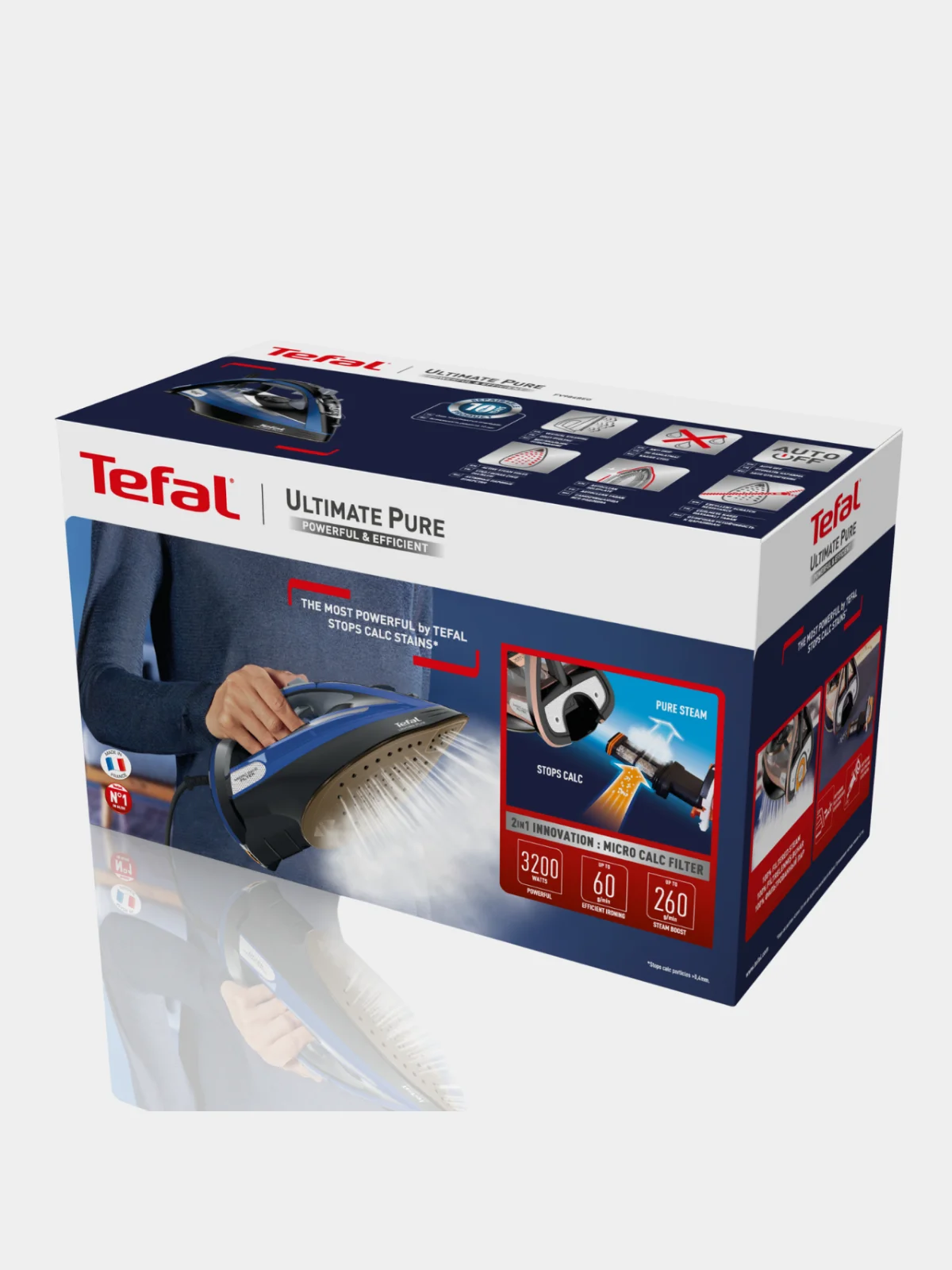 Синий паровой утюг Tefal Ultimate Pure FV9848E0, 3200 Вт, синий