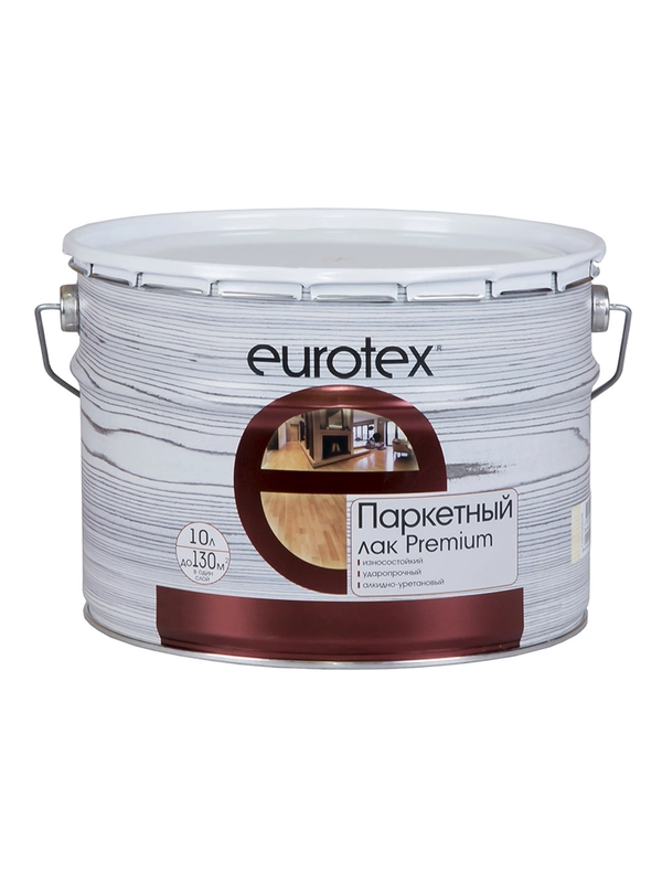 Лак паркетный Eurotex Premium, алкидно-уретановый, глянцевый, 10 л