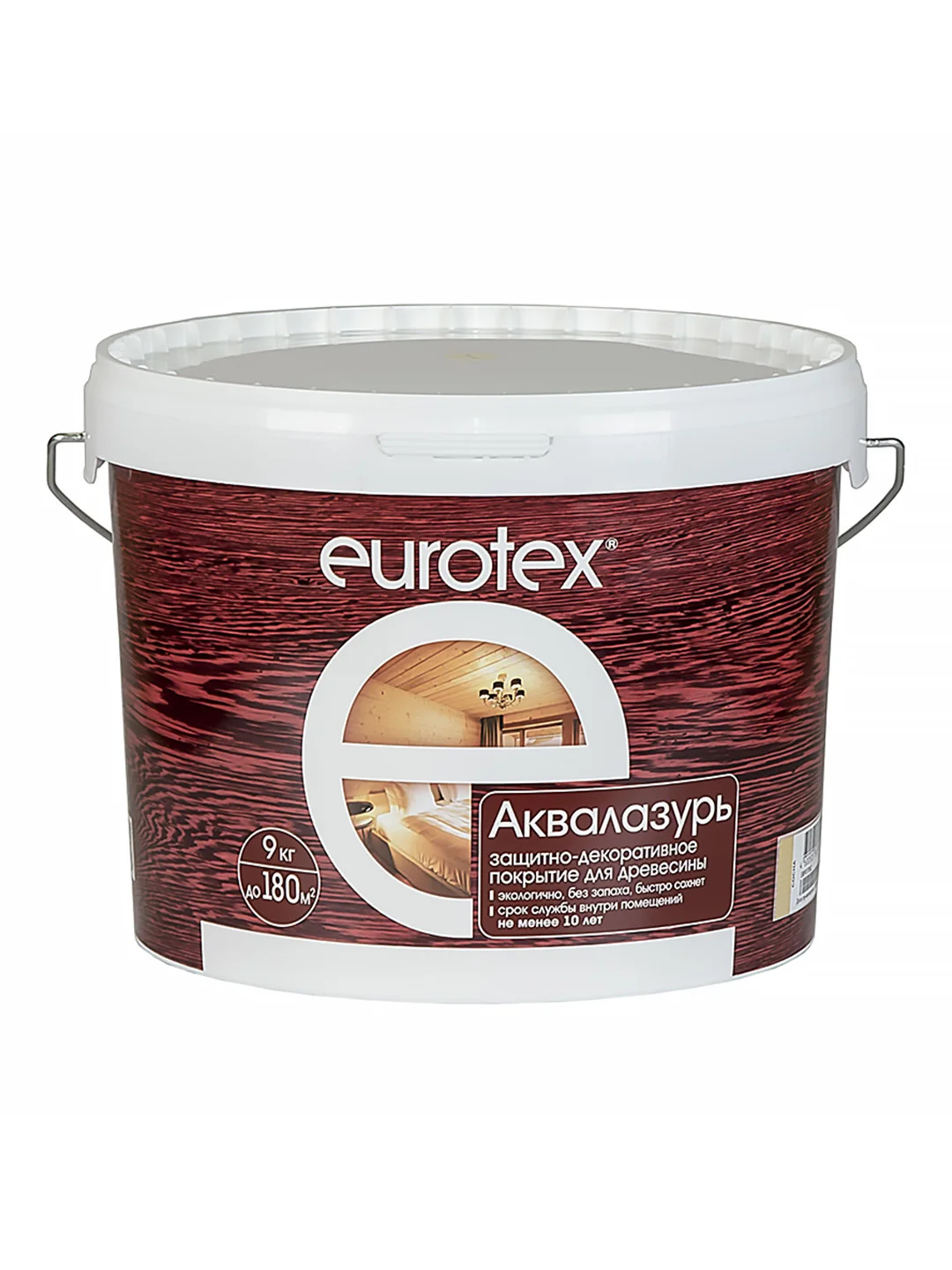 Защитно-декоративное покрытие для дерева Eurotex Аквалазурь, полуглянцевое, 9 кг, сосна