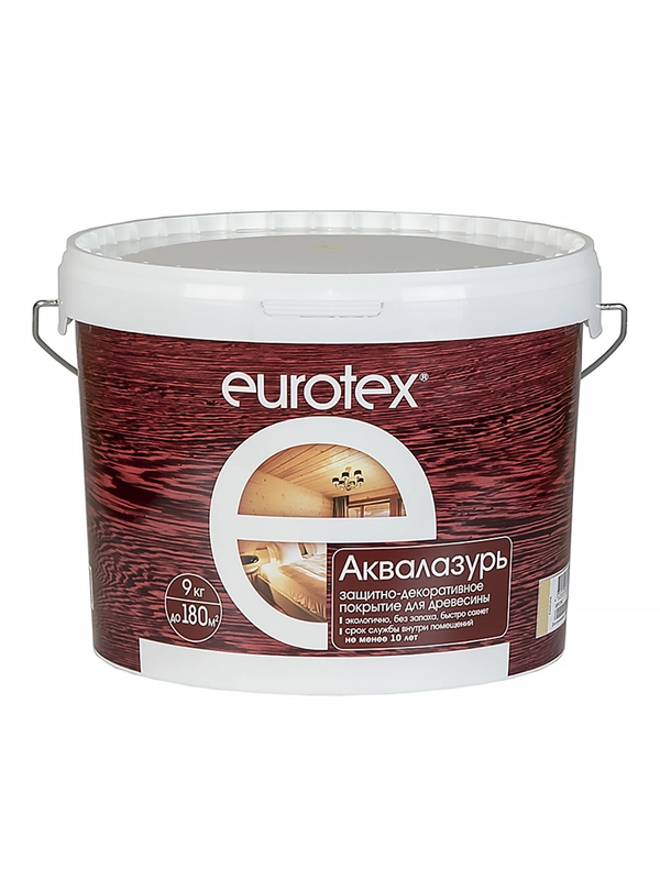 Защитно-декоративное покрытие для дерева Eurotex Аквалазурь, полуглянцевое, 9 кг, сосна