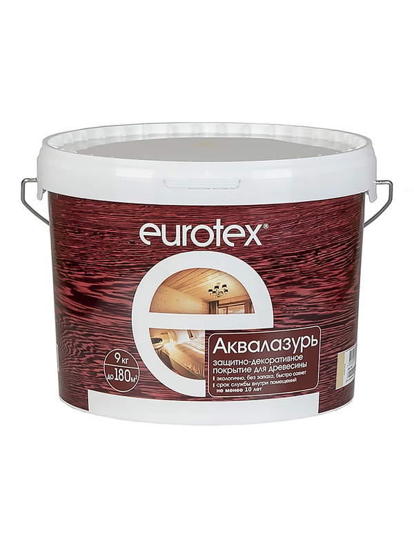 Защитно-декоративное покрытие для дерева Eurotex Аквалазурь, полуглянцевое, 9 кг, ваниль