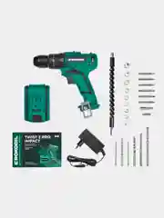 Зеленый ударный аккумуляторный шуруповерт Rokodil Twist 2 Pro Impact 18V, дрель шуруповёрт 18В