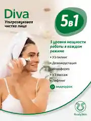 Белый аппарат ReadySkin Diva для ультразвуковой чистки лица, массажа и микротокового лифтинга