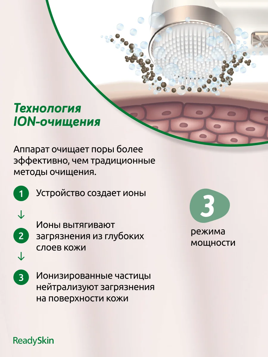 Белый аппарат ReadySkin Octa для очищения и омоложения кожи, микротоки, LED терапия, EMS